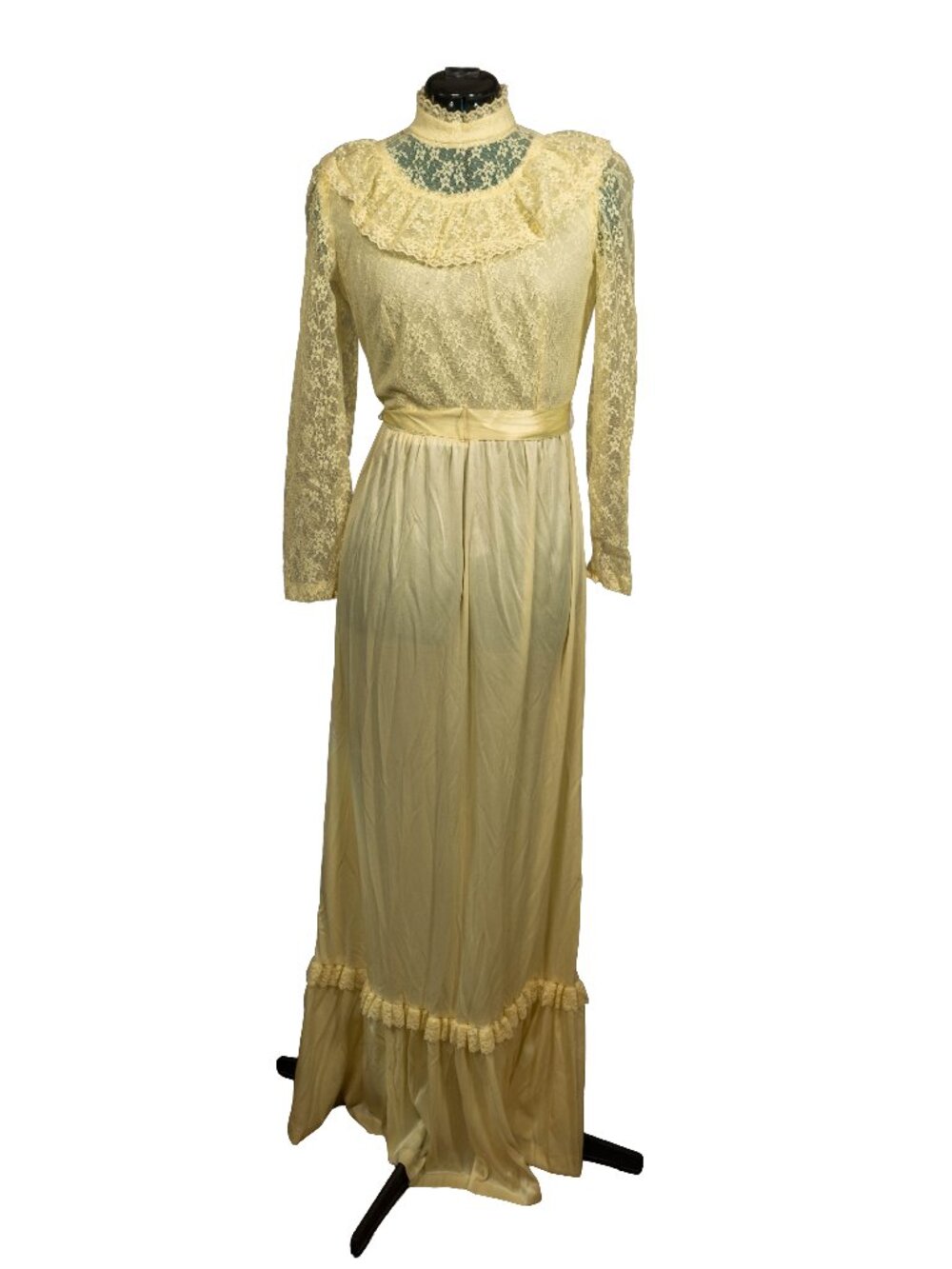 Vintage 70s 80s Vicky Vaughn Pastel Yellow Victorian Prairie Maxi Dress - XS/S